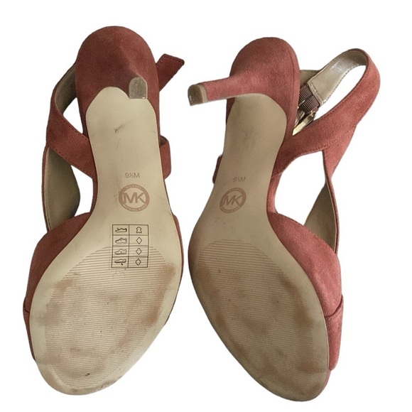 Micheal Micheal Kors Sangria Red Suede Peep Toe Heel Sandals - Picture 3 of 8